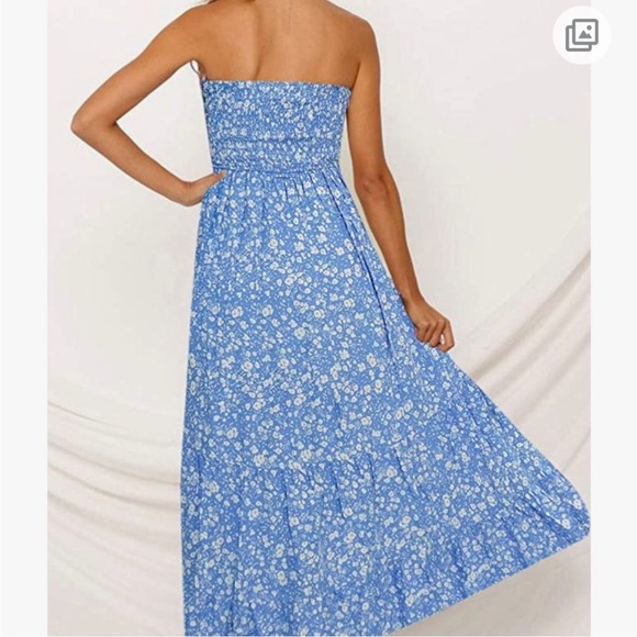 Strapless Blue and White Floral Maxi Sundress - Picture 2 of 7